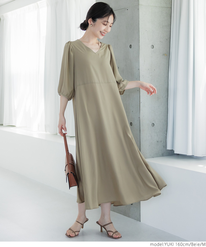 セール 41%OFF】Vネック パフスリーブワンピース（フレア/A