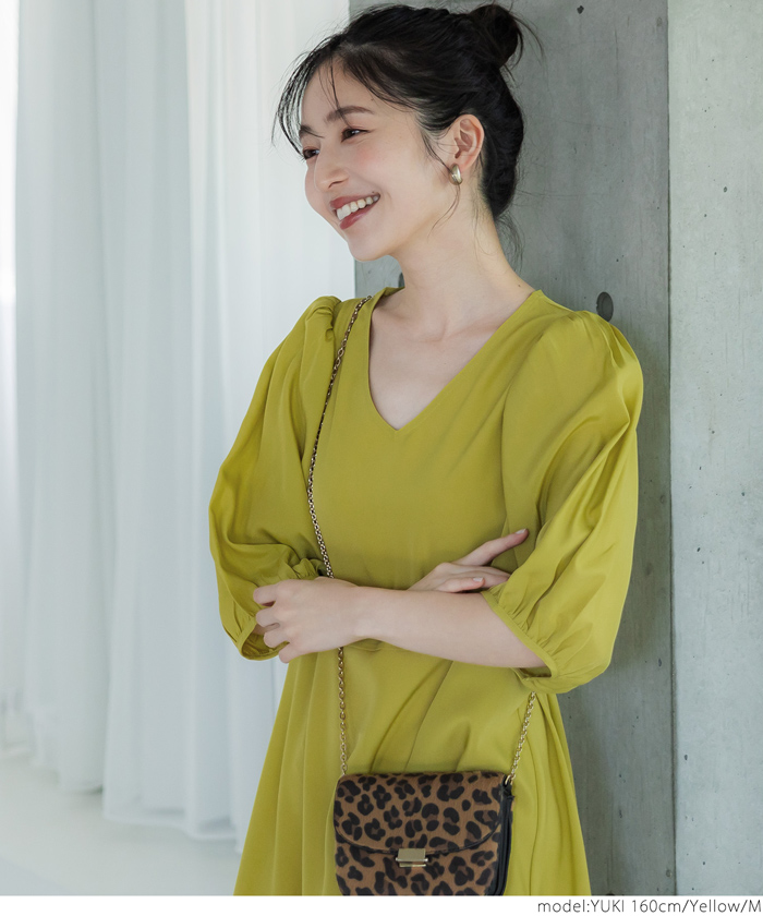 パフスリーブ ロング ドレス サマー ワンピース フレア Vネック セール 41%OFF】Vネック パフスリーブワンピース（フレア/A