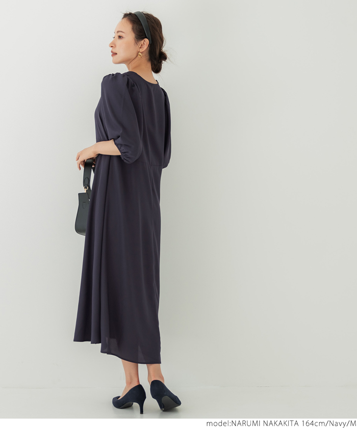 クーポン】【セール 41%OFF】Vネック パフスリーブワンピース