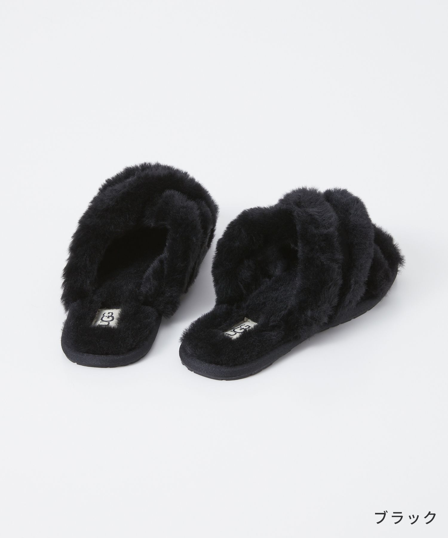 UGG ブラックファー スライドサンダル