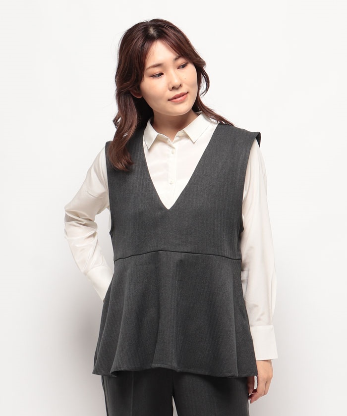 ぽんぽこkazumi着用AEWENMATOPH C/LラチネVネックベスト WEB限定商品】畦編みVネックベスト CROSS FUNCTION【AOKI公式通販】