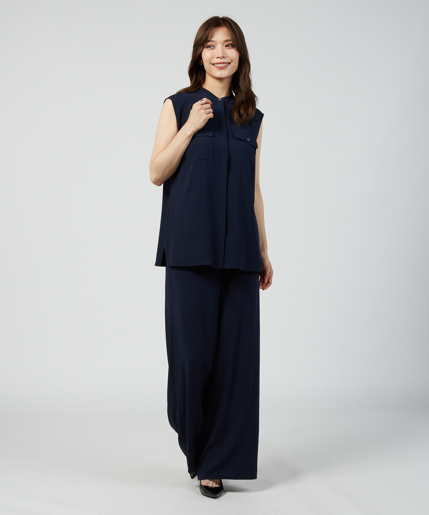2022SS powder crepe Theory 半袖シャツ ブラック セール 30%OFF】ブラウス POWDER CREPE SL MLT SHIRT(505338867