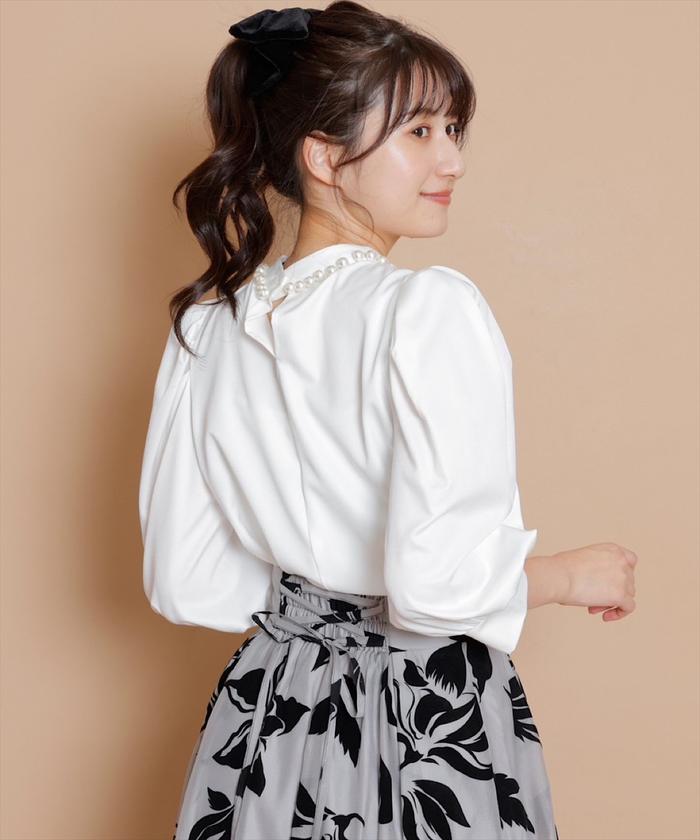 スタンドパールブラウス パールボタン スタンドカラー ブラウス – Ashitano Fashion