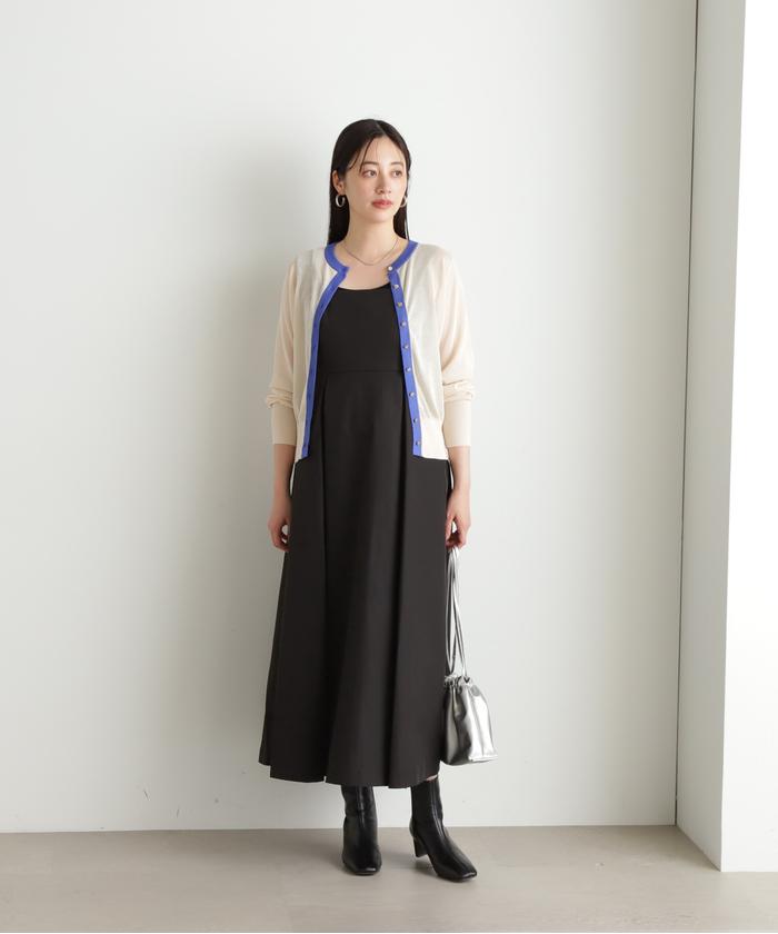 バイカラーシアーニットカーディガン¥29,700　黒×白モノトーン　ショート丈 by your closet カーディガン 袖リボン バイカラー ニット