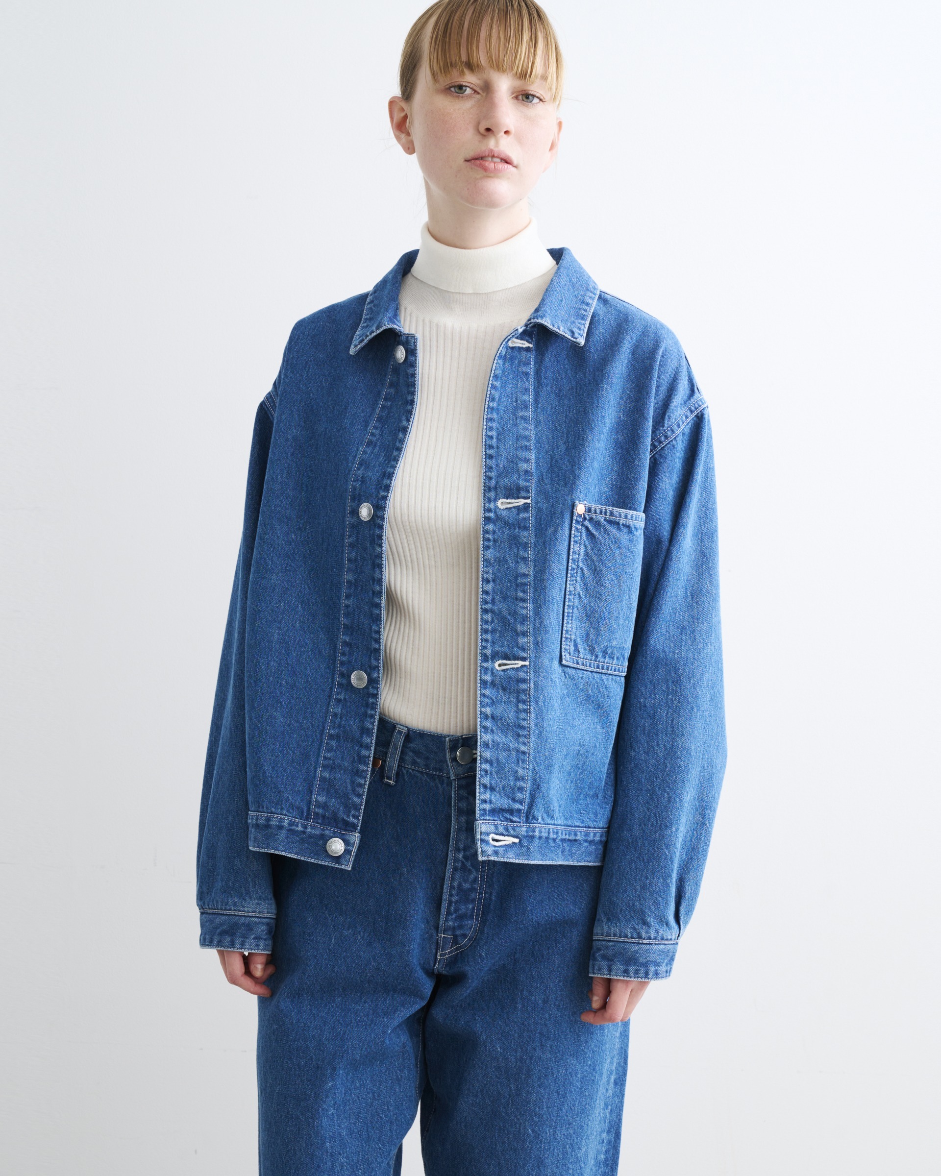 トラディショナルウエザーウエア ノーカラージャケット　デニム　インディゴ　32 MALTON NO COLLAR DENIM マールトン ノーカラー デニム(ショート