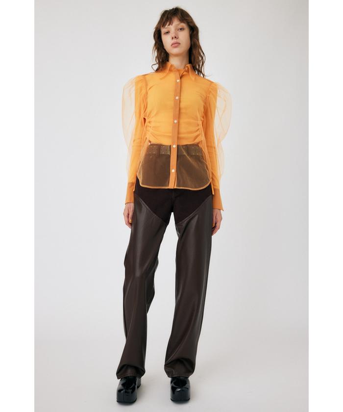 〈完売カラー〉値下F/LEATHER COMBI STRAIGHT moussy セール 50%OFF】F/LEATHER COMBI STRAIGHT(505631057