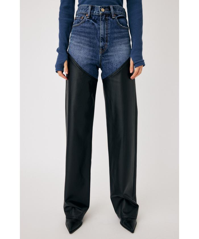 〈完売カラー〉値下F/LEATHER COMBI STRAIGHT moussy セール 50%OFF】F/LEATHER COMBI STRAIGHT(505631057