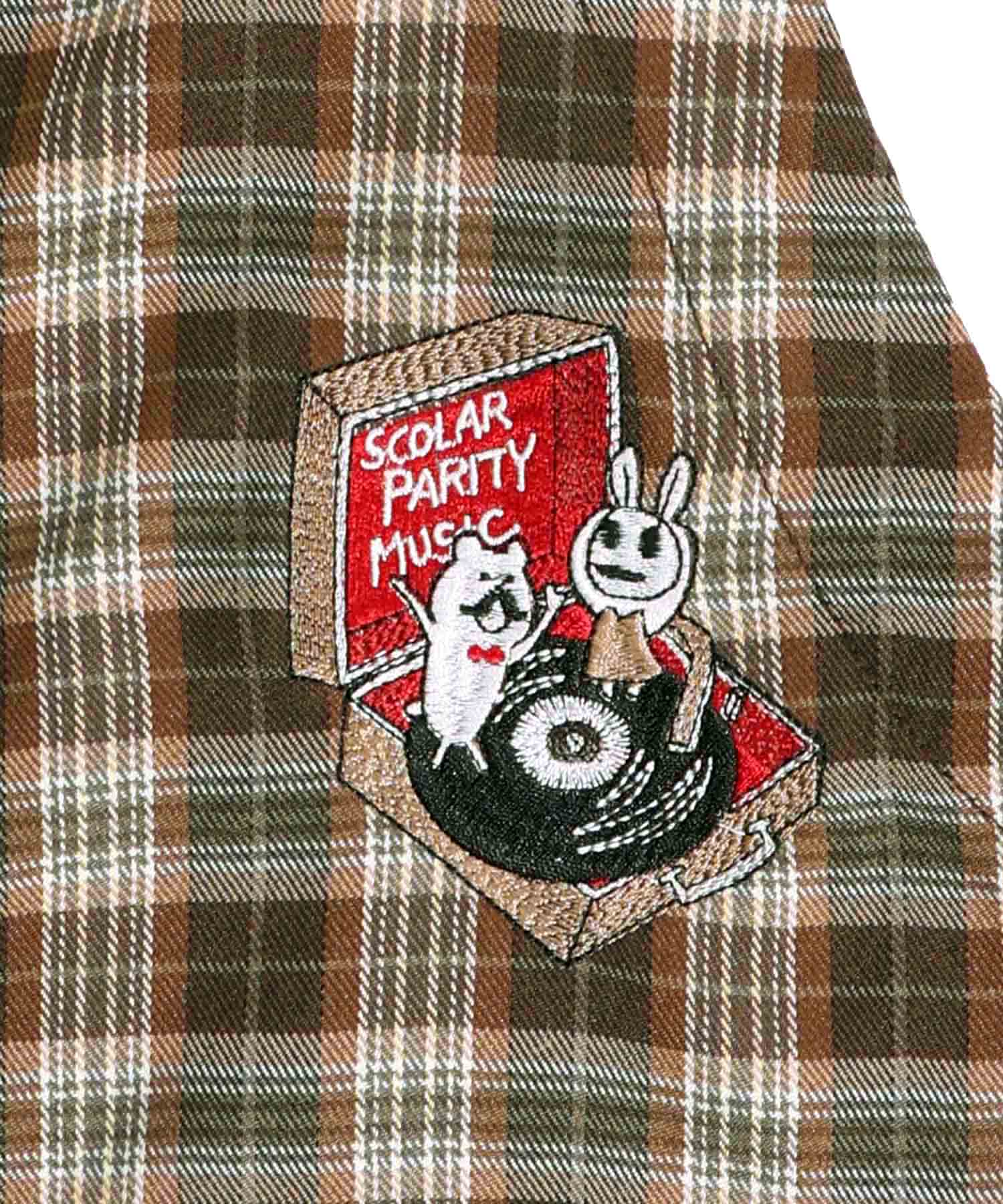 Scolar Parity レコードを回すウサギとクマの刺繍オーバーオール M Scolar Parity レコードを回すウサギとクマの刺繍オーバーオール M