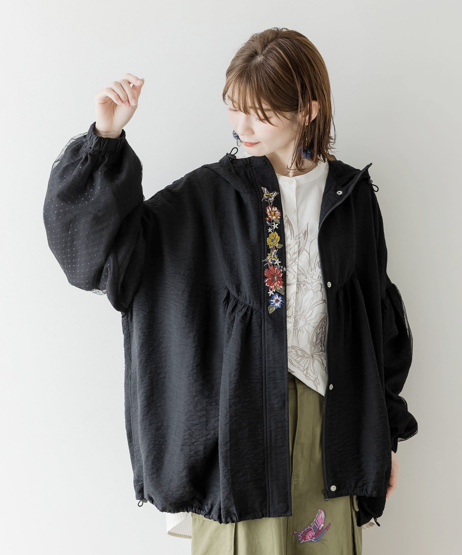 花蝶前立て刺繍 袖チュール切替ブルゾン(505623747) | イズ
