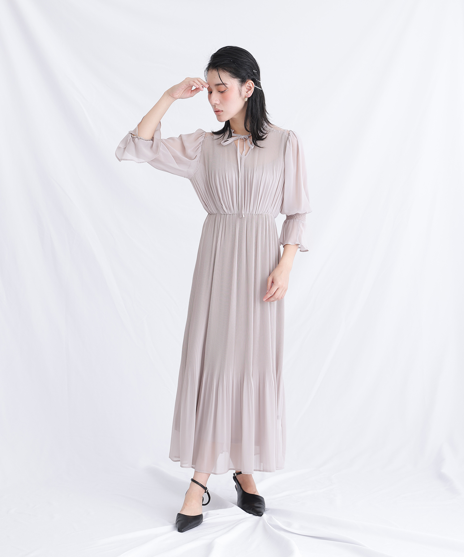 セール】プールヴー PourVous シフォンパーティードレスお呼ばれ