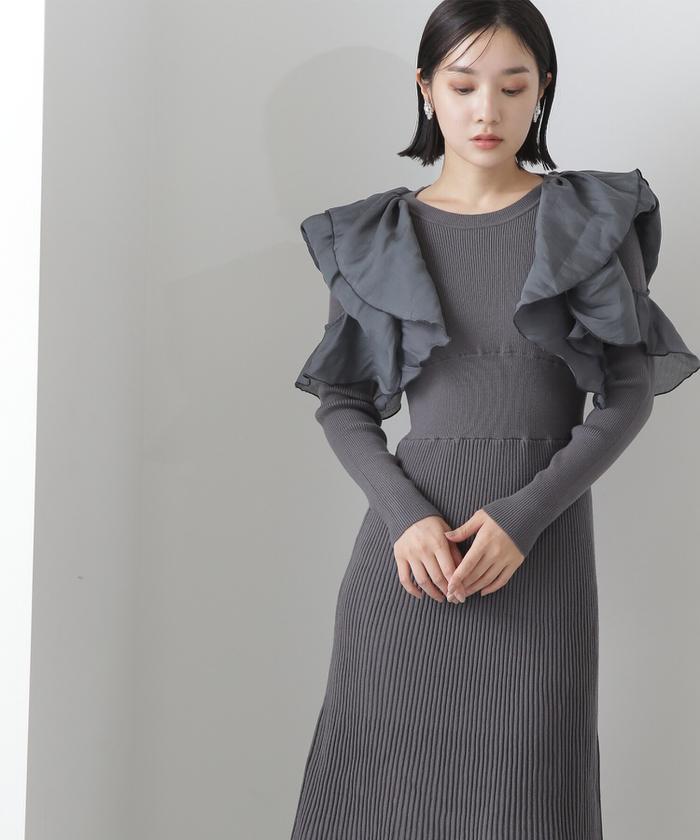 セール】ラッフルフリルドッキングニットワンピース(505634960 セール】ラッフルフリルドッキングニットワンピース(505634960