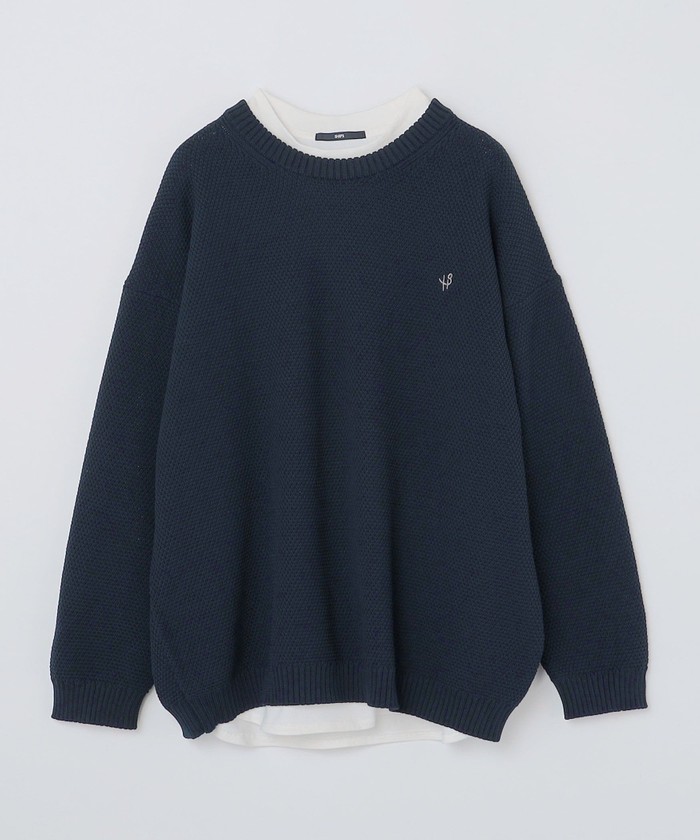 【太ボーダー】ラコステ　ワンポイントロゴ　クルーネックニット　グレー　ネイビーＳ セール 30%OFF】*SHIPS:〈ニット+ロンT〉ワンポイントロゴ