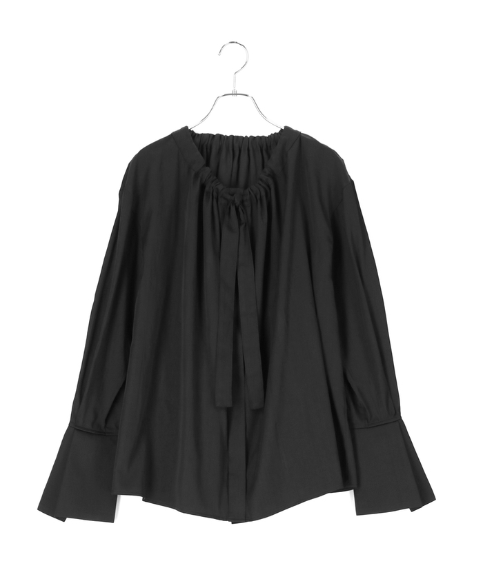 アダムエロペ　ギャザーネックシルキーシャツ セール 50%OFF】【サステナブル】ギャザーネックシルキーシャツ
