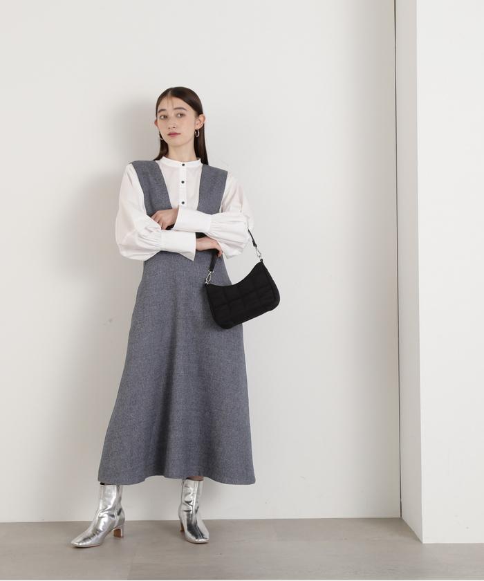 Vネックマキシワンピース レディース ロング丈 ジャンスカ