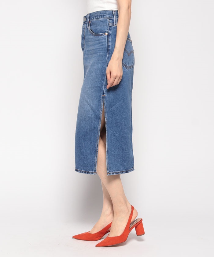 セール】サイドスリットスカート ミディアムインディゴ WORN IN セール】サイドスリットスカート ミディアムインディゴ WORN IN