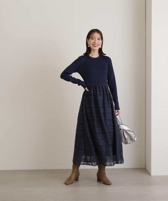 充実の品 長袖リブニットドッキングワンピース《S Size Line》(505488532 ワンピース
