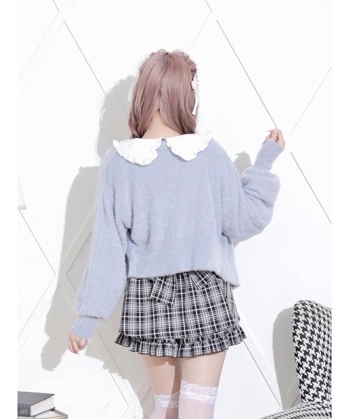 セール】お嬢さんビジューボタンフェザーショートカーディガン