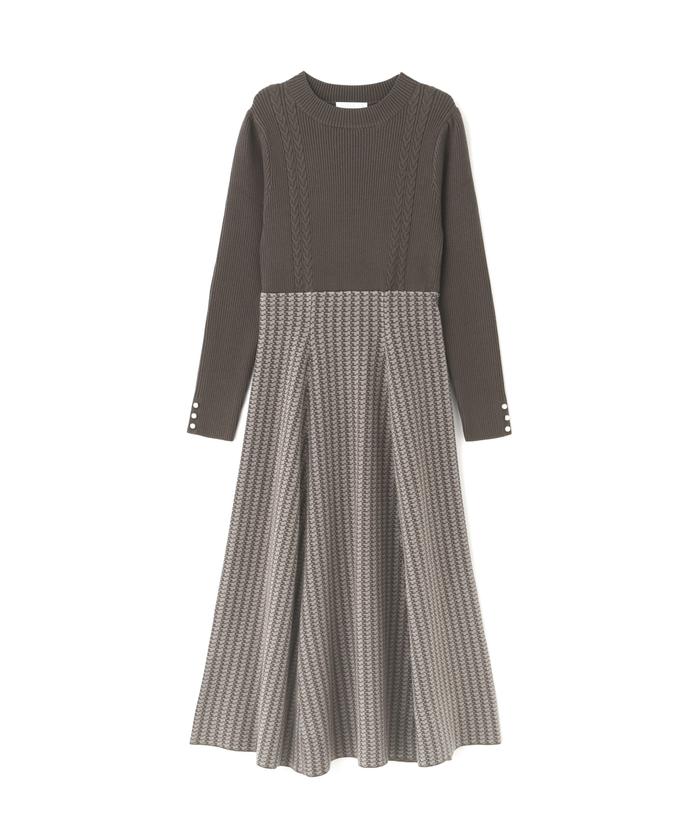 セール 30%OFF】リブケーブル千鳥ドッキングニットワンピース