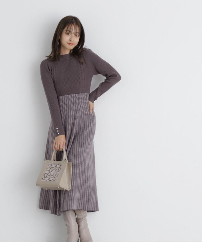 【極美品】Rene ワンピース　TISSUE シルク混　千鳥格子　リボン34 Rene ワンピースTISSUE社製生地 千鳥格子 ノースリーブ リボン