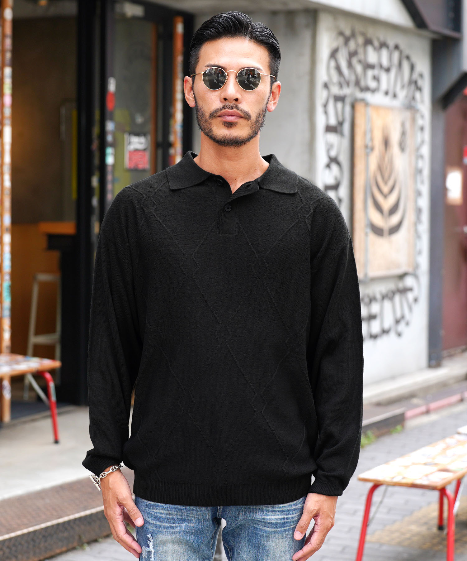 ジギーズショップ JIGGYS SHOP ニットポロシャツ ロングスリーブ ジギーズショップ JIGGYS SHOP ニットポロシャツ ロングスリーブ