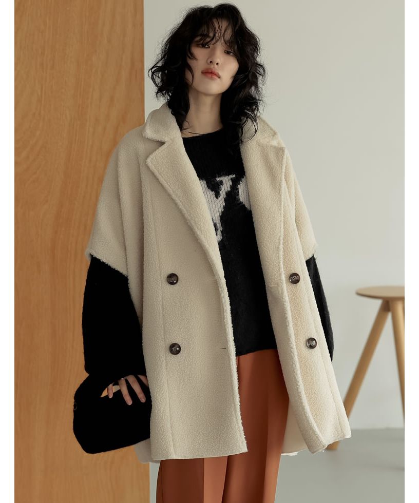 Re:EDIT フェイクムートン ボアポンチョコート リエディ Re:EDIT [新色追加][2023A/W COLLECTION]フェイク
