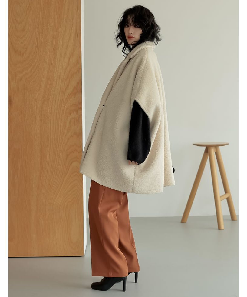 Re:EDIT フェイクムートン ボアポンチョコート リエディ Re:EDIT [新色追加][2023A/W COLLECTION]フェイク