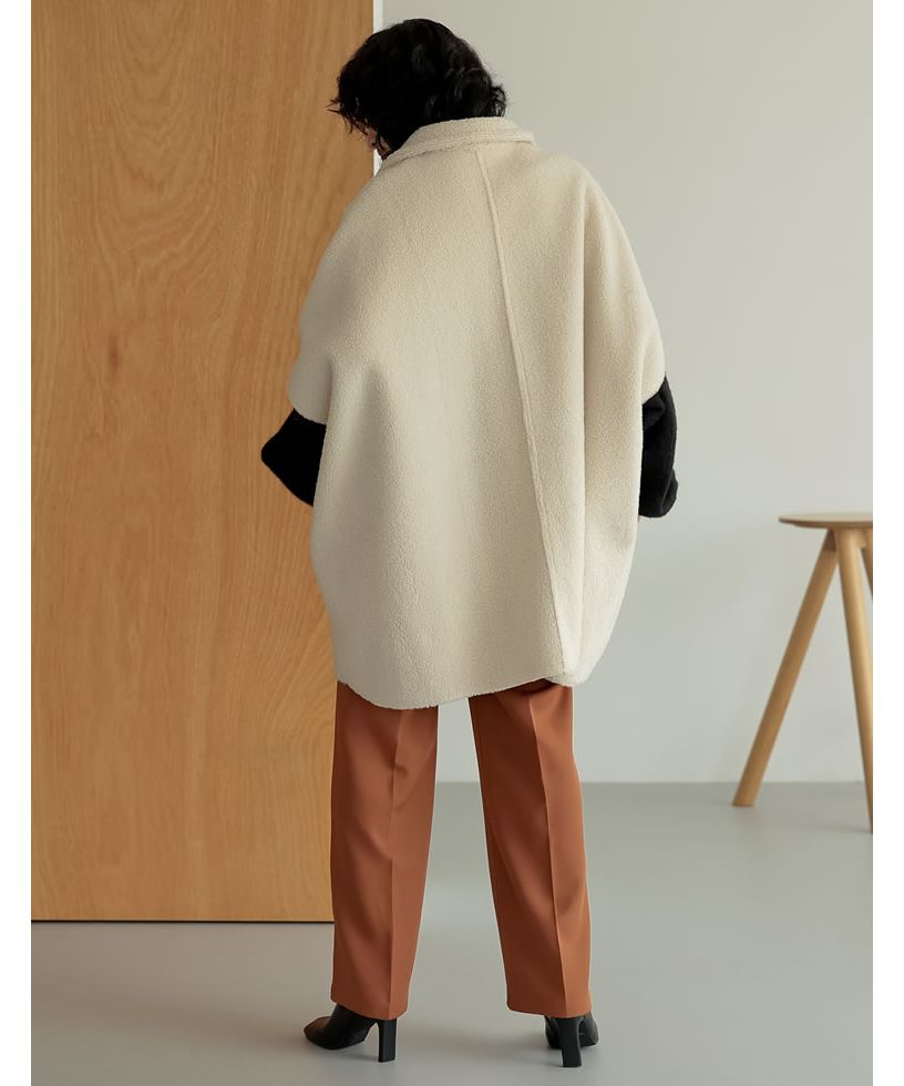 Re:EDIT フェイクムートン ボアポンチョコート リエディ Re:EDIT [新色追加][2023A/W COLLECTION]フェイク
