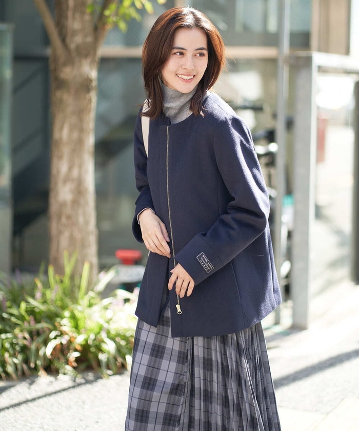 ◆a.v.v ◆新品未使用　2wayフードショートコート　カシミア混 2WAY】フードショートコート(ノーカラーコート) | a.v.v(アー