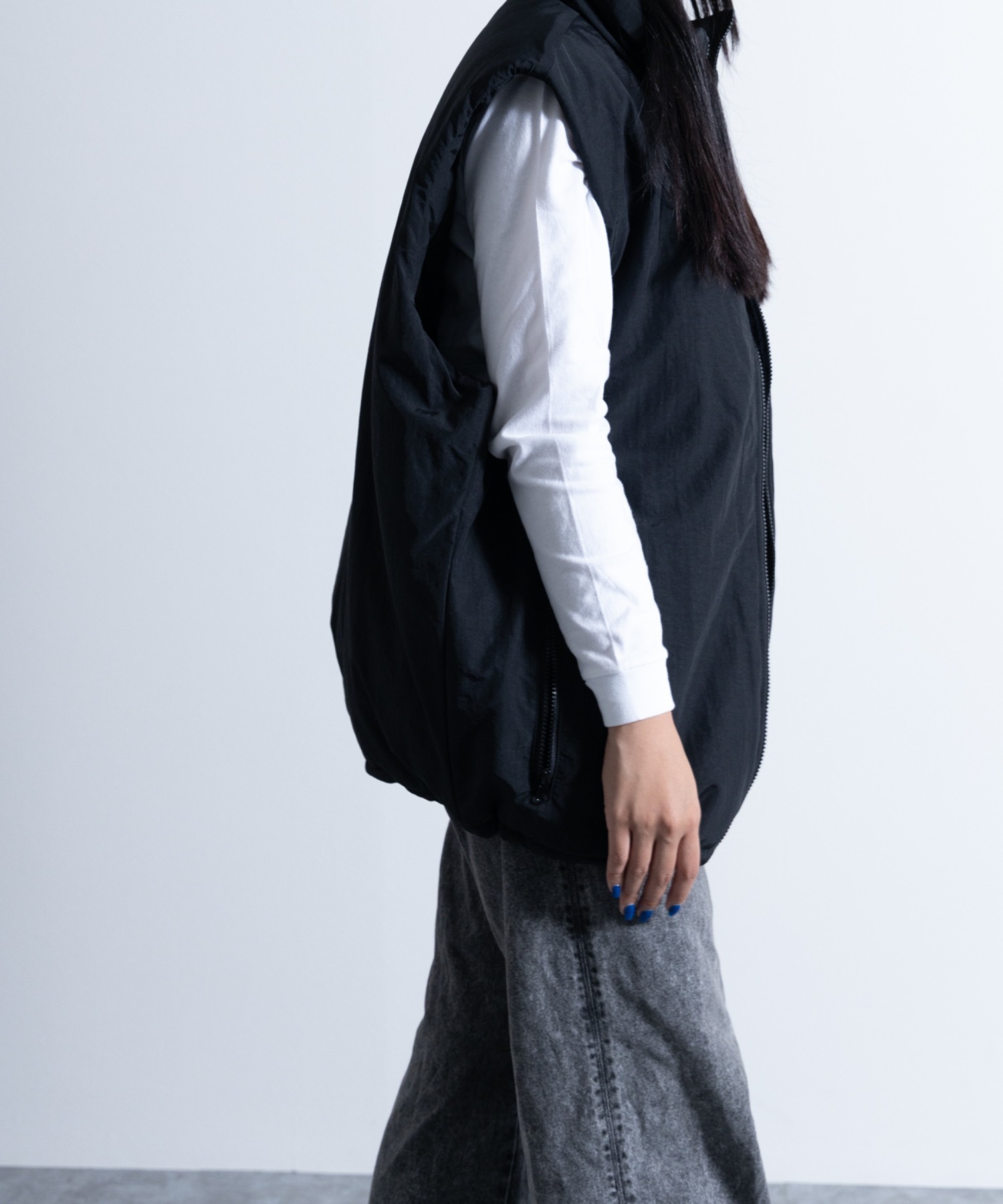 セール】Washed Nylon Super Loose Padded Military Vest / ワッシャー