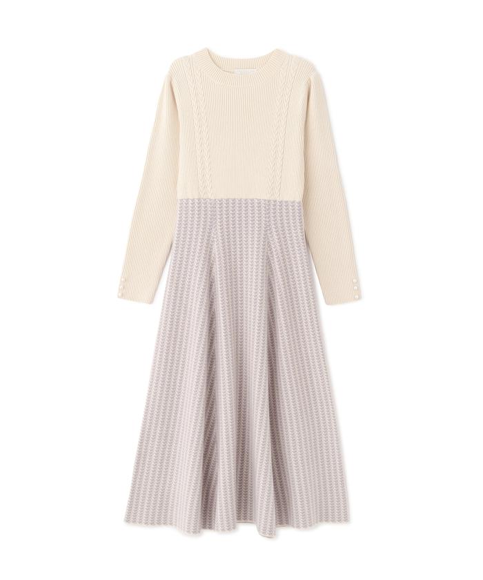 セール 30%OFF】リブケーブル千鳥ドッキングニットワンピース