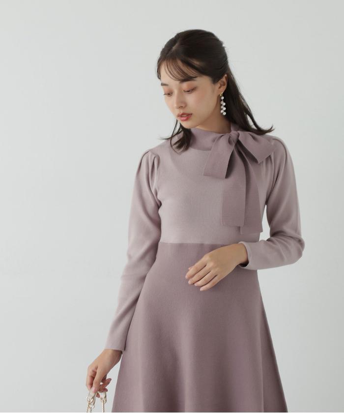 セール 50%OFF】ボウタイニットフレアーワンピース(505624698 セール 50%OFF】ボウタイニットフレアーワンピース(505624698