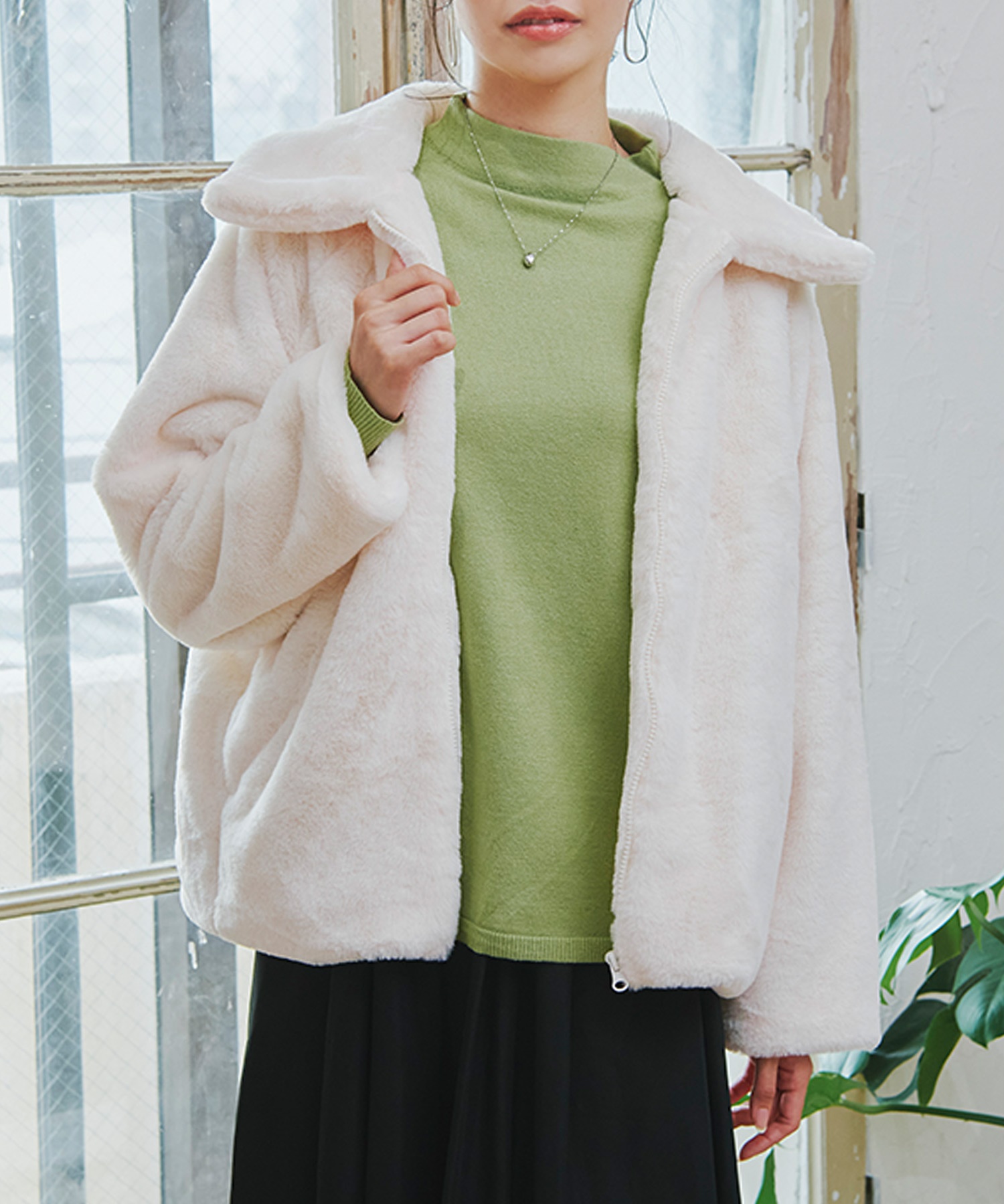 ZARA フェイクファー エコファー ロング コート グレージュ ゆったり