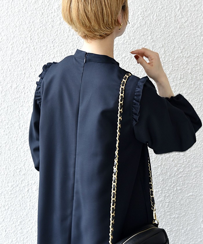 ships kids ネイビー長袖　ピンタックフリルワンピース　150センチ SHIPS KIDS:セレモニー ピンタック ツイル ワンピース(100