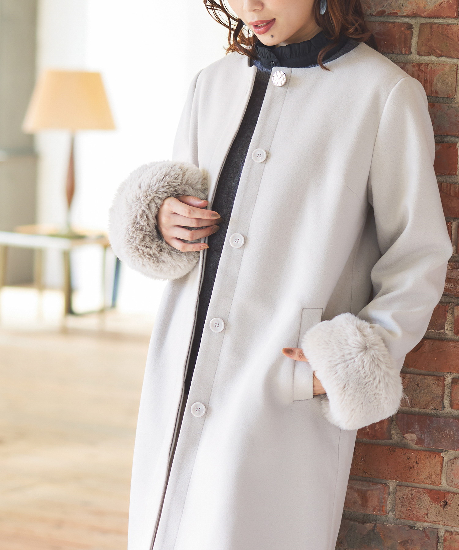 ◇ FUR SHOP ファーコート 茶 11号 ノーカラー