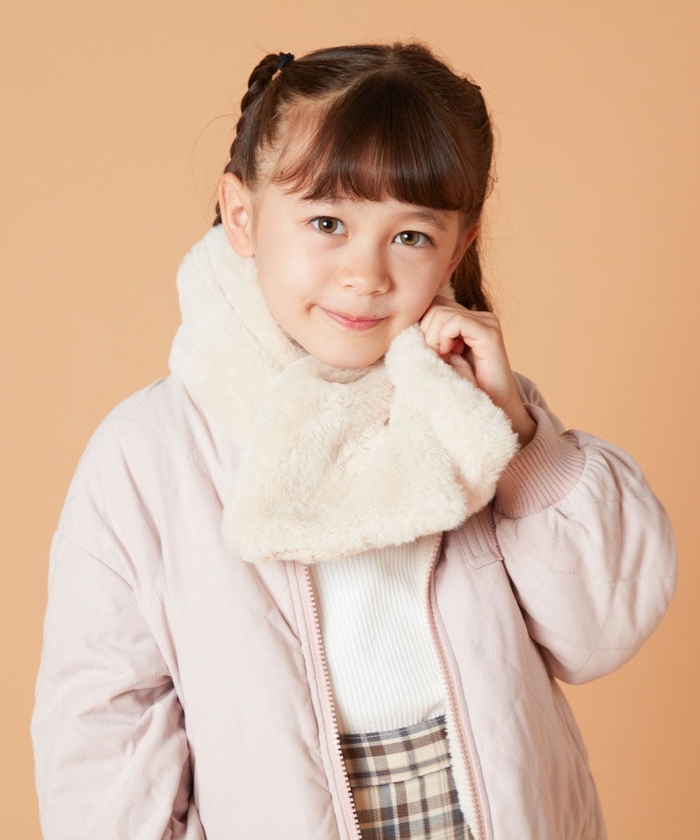 DABUWAWA 上品 長袖 フェイクラムウールコート もこもこ リボン セール 70%OFF】[KIDS]【2WAY】リバーシブルリボンマフラー