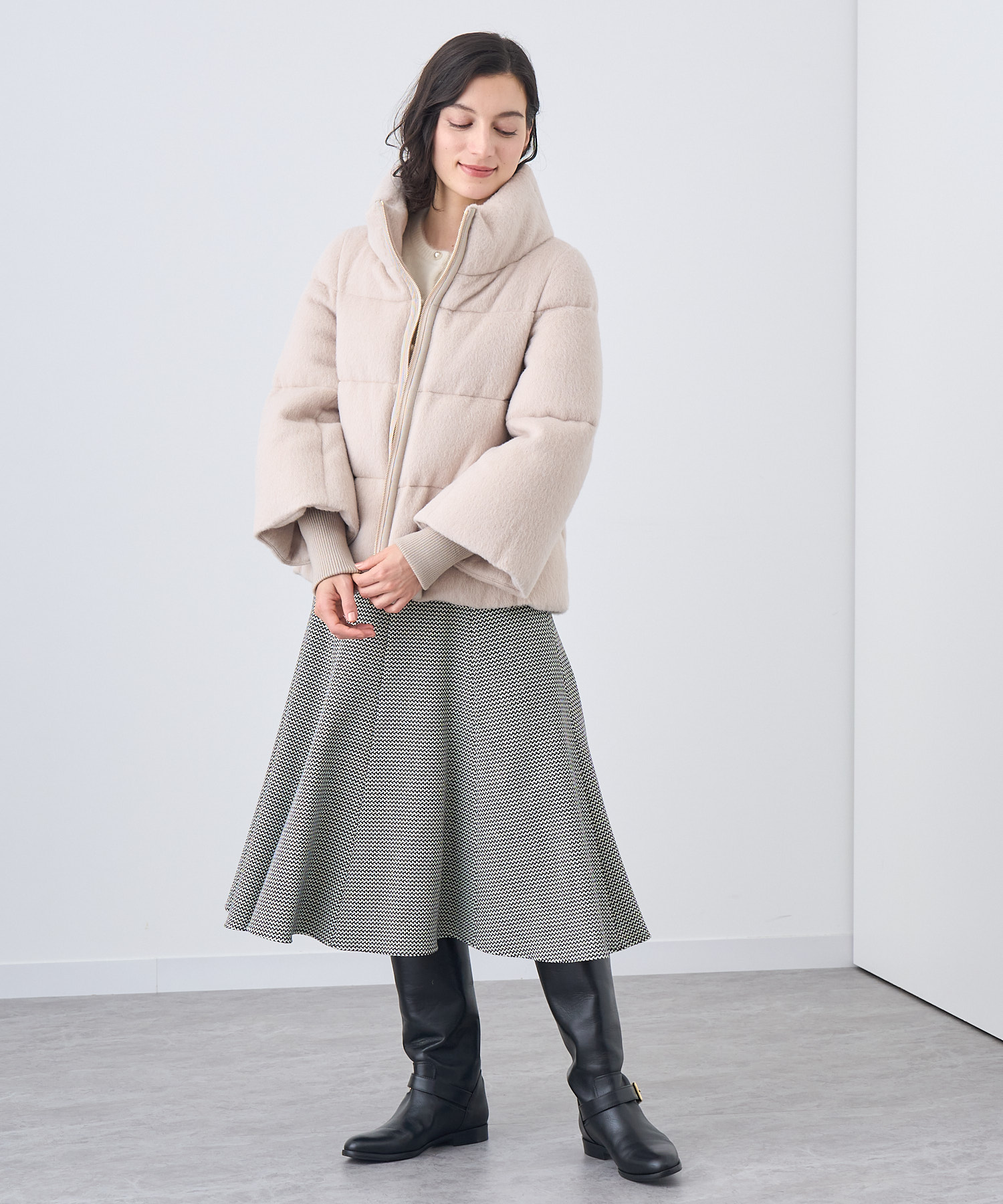 美品＊ANAYI アナイ アルパカシャギーダウンコート 36 アイボリー 袖リブ セール】アルパカシャギーダウンコート（ダウンジャケット
