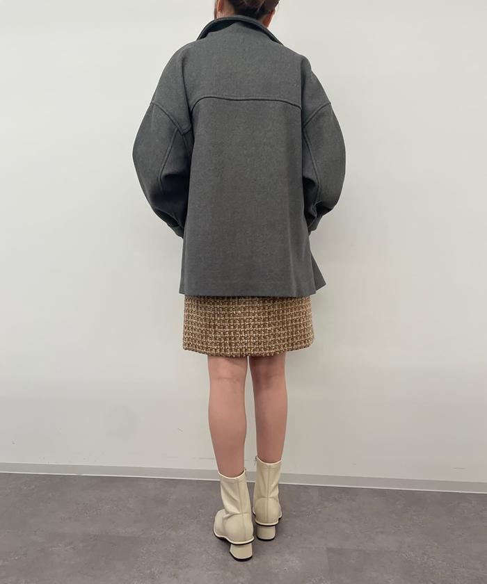【N.】テックメルトンスタンドネックショートコート　グレー N.】テックメルトンスタンドネックショートコートグレー
