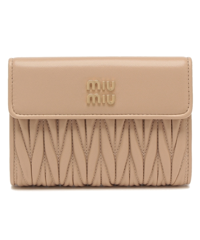 ミュウミュウ 二つ折り財布 マテラッセ ベージュ レディース MIU