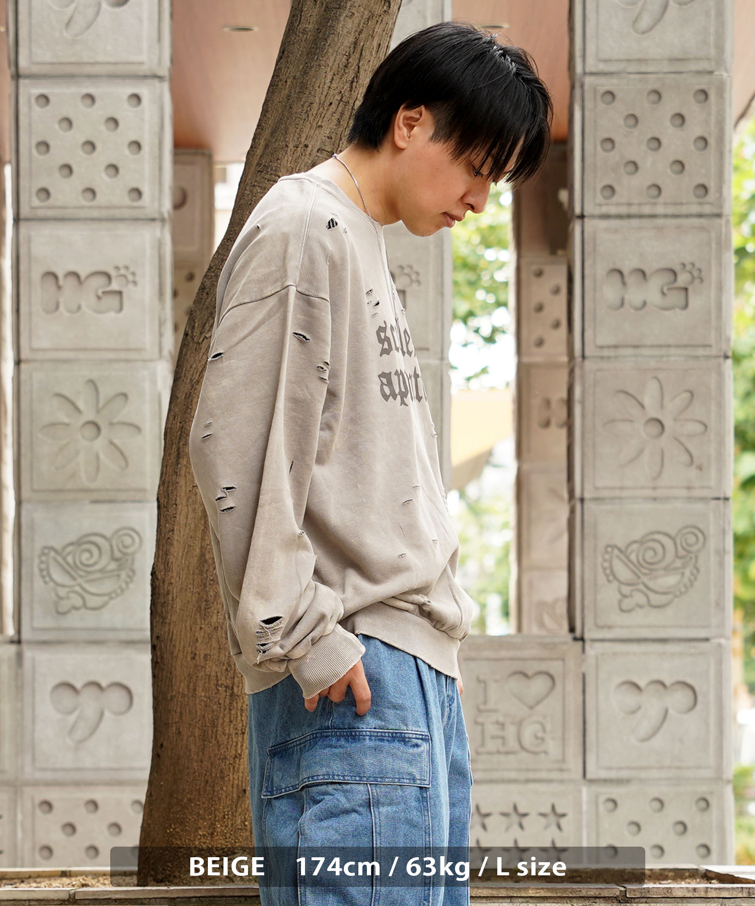 THREEFACE 泥染めスウェット RW（Lサイズ） ワンフォークロージング 1111clothing ◇硫化染め ダメージ加工