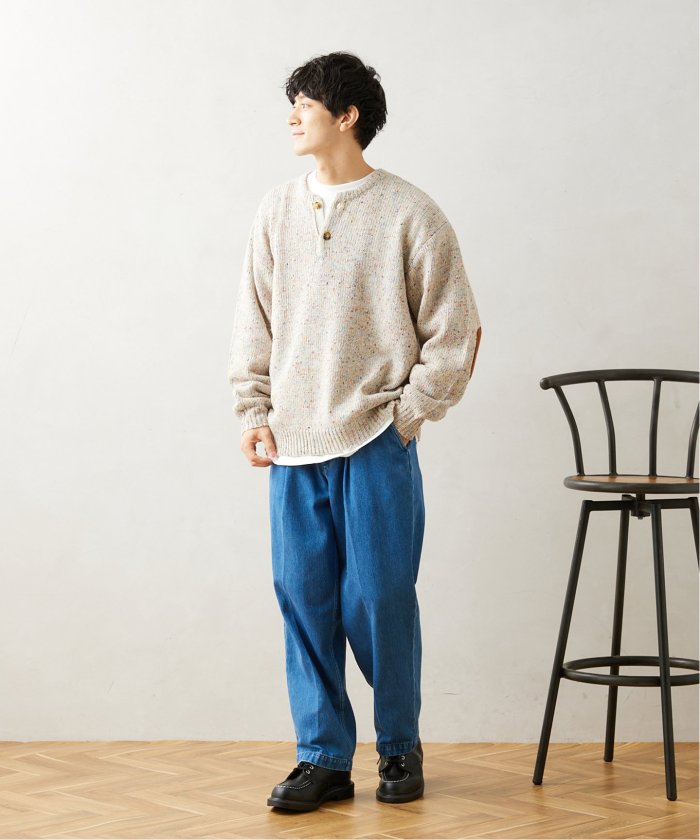 セール 20%OFF】CALIFORNIA エルボーパッチ ヘンリーネック セール 20%OFF】CALIFORNIA エルボーパッチ ヘンリーネック