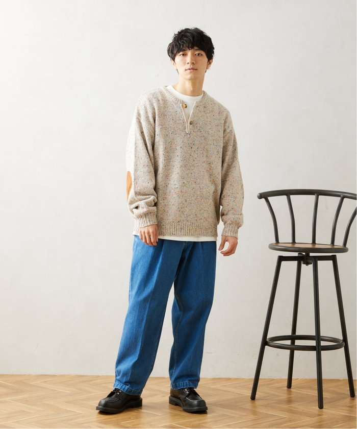 45R✨45rpm エルボーパッチ 裏毛 ヘンリーネック ロングカットソー 45R葉山ものがたり モントックン刺繍ベタッチプリントの908裏毛
