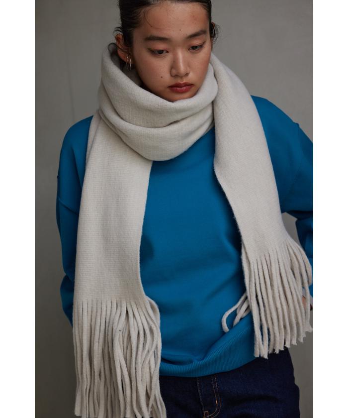 MONCLER 青色 ウール ストール フリンジ付き