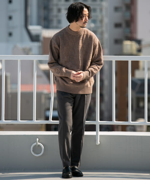 予約】『XLサイズあり』ブロックチェッククルーネックニット(505702878