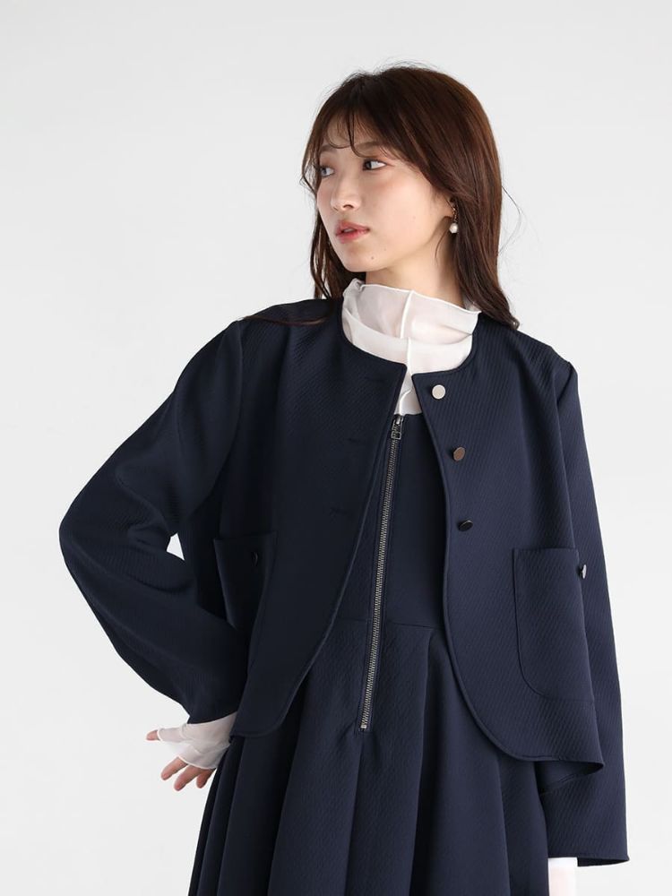 Vin ヴァン ウールミックス ノーカラーコート アウター ショート丈 Vin ヴァン ウールミックス ノーカラーコート アウター ショート丈