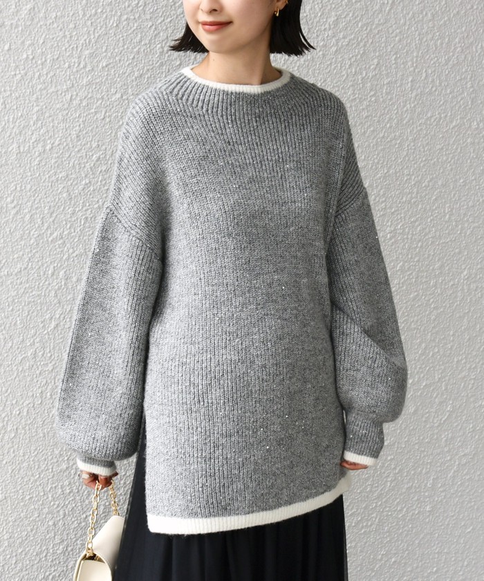 セール10%OFF】* 〈手洗い可能〉スパンコール ラメ 片畦 プルオーバー