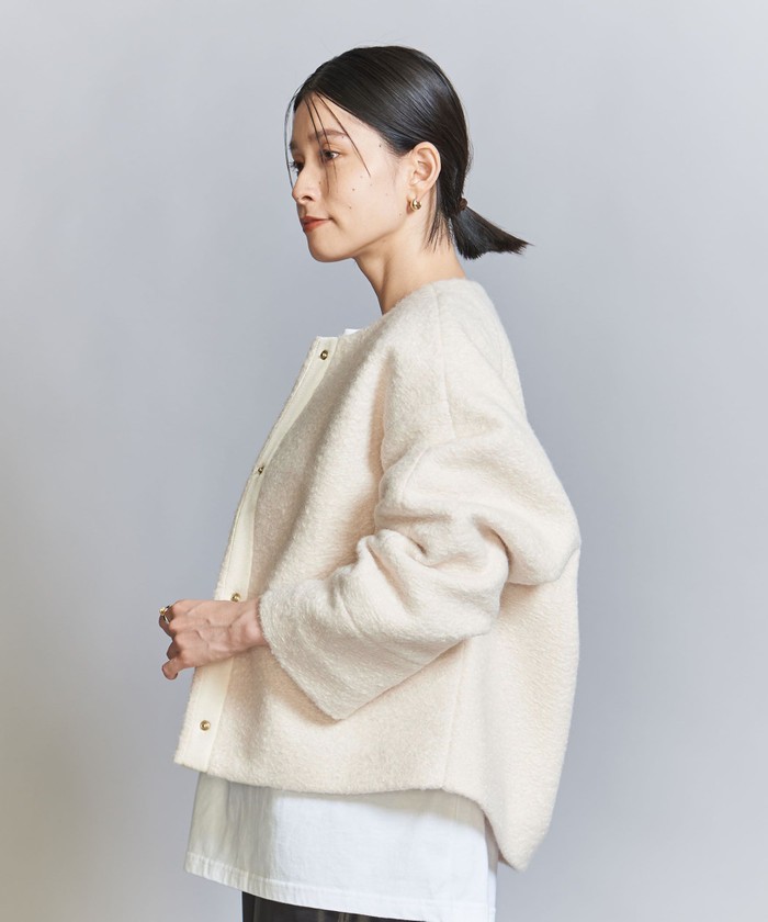 セール 30%OFF】【WEB限定】ブークレ ノーカラーショートコート セール 30%OFF】【WEB限定】ブークレ ノーカラーショートコート