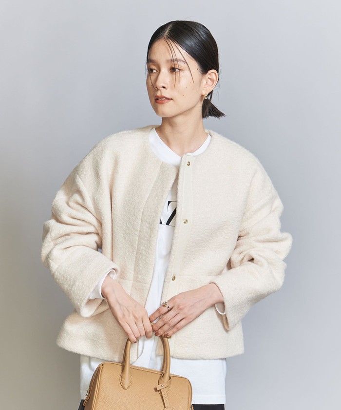 セール 30%OFF】【WEB限定】ブークレ ノーカラーショートコート セール 30%OFF】【WEB限定】ブークレ ノーカラーショートコート