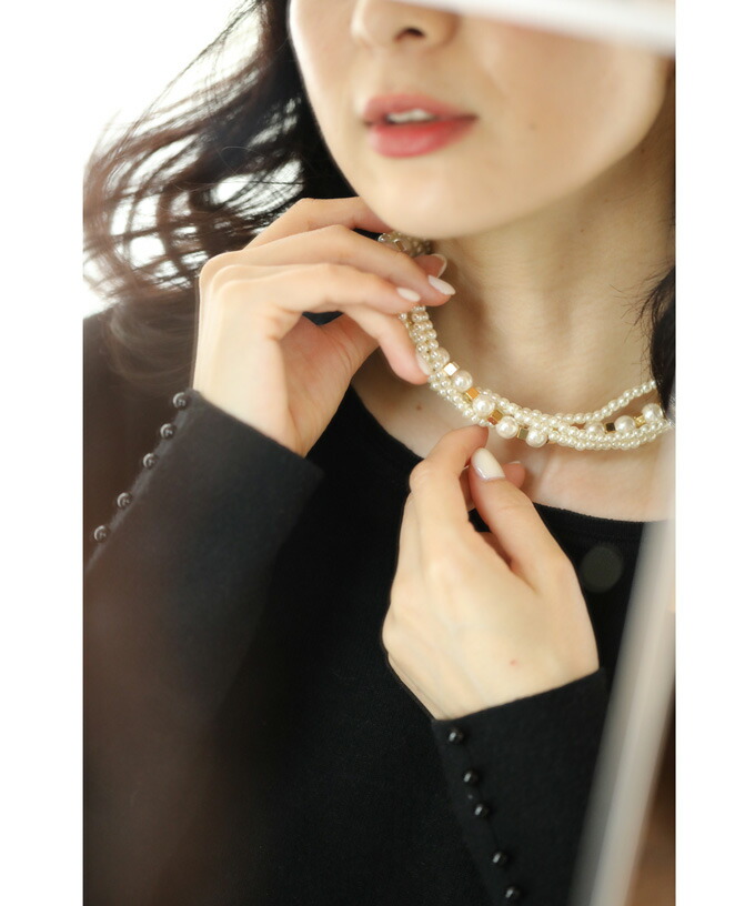 ねじって着けても可愛い。ミックスパールネックレス(505710566