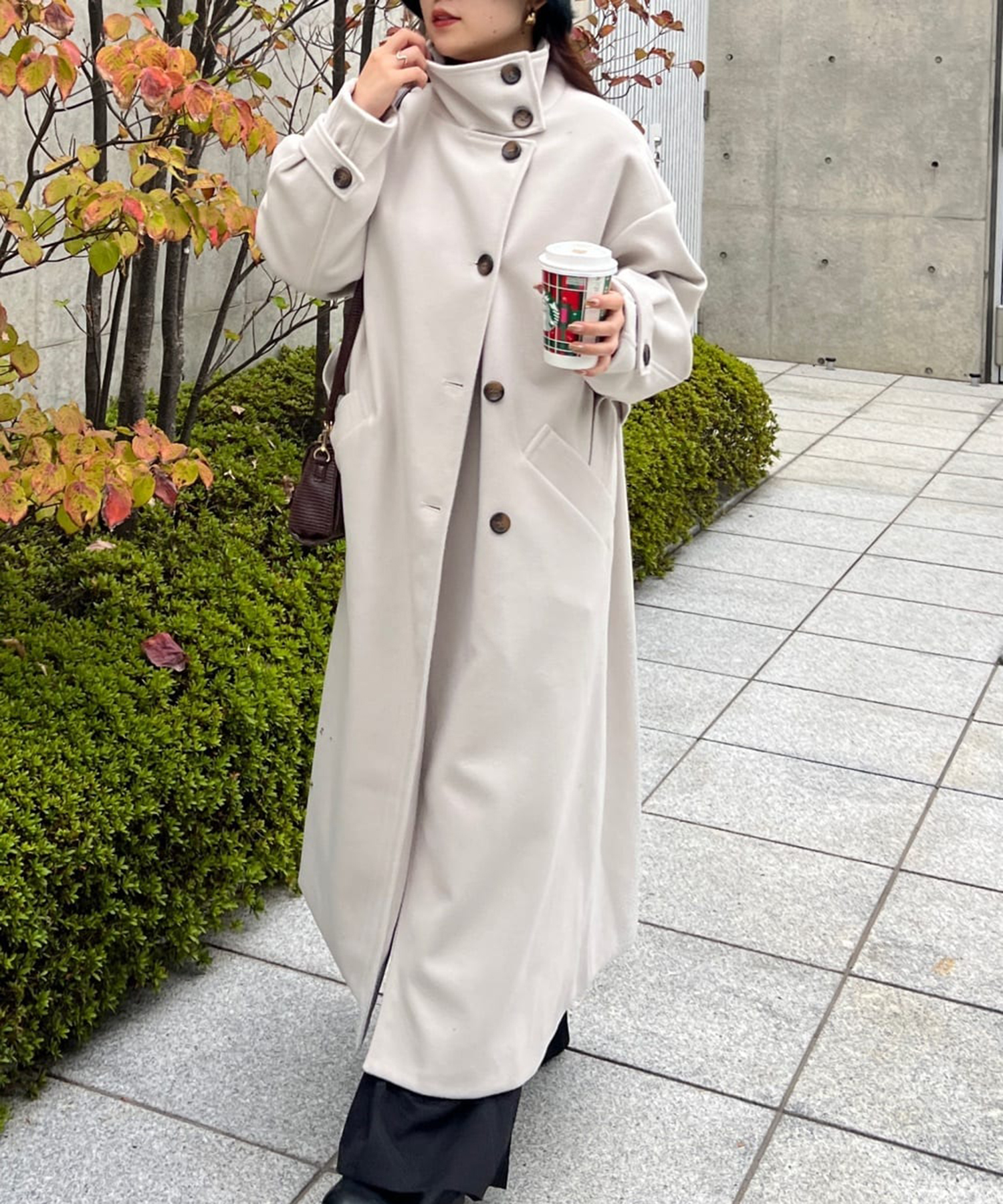 通販でクリスマス セール 40%OFF】ニットモッサスタンドカラーロングコート ジャケット・アウター