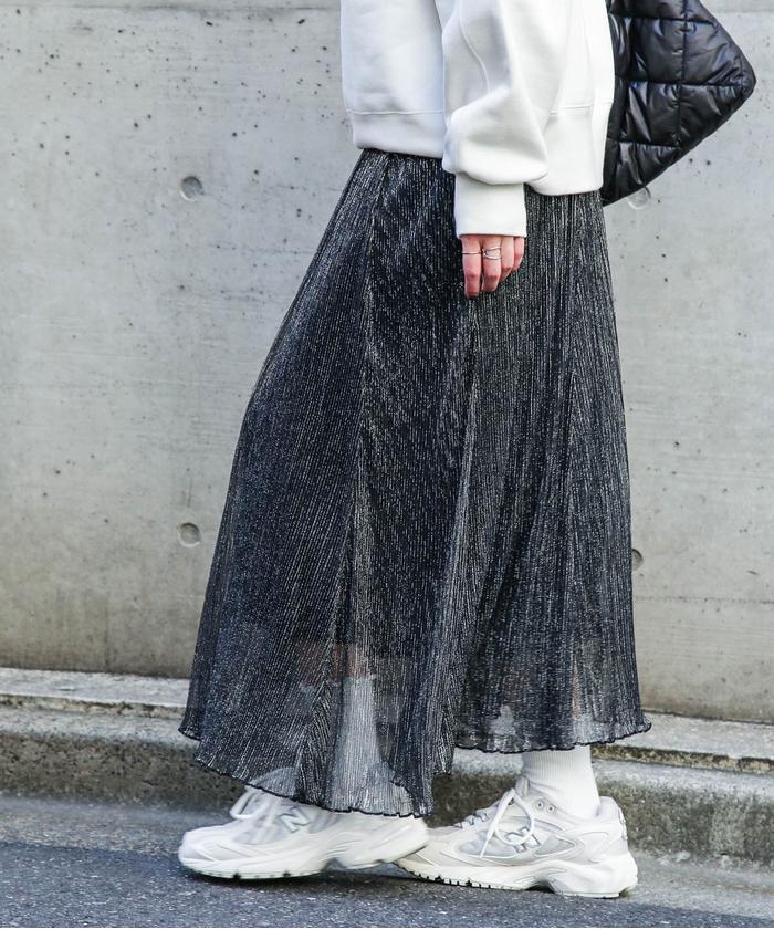 セール】［シルバーカラーWEB限定］ラメプリーツスカート